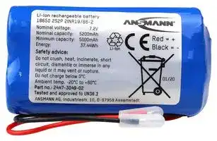 2447-3049: Rechargeable Battery, 7.4 V, Lithium Ion, 5.2 Ah, Wire Leads, 1