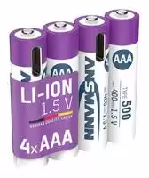 1311-0028: Rechargeable Battery, 1.5 V, Lithium Ion, 500 mAh, AAA, Raised Positive and Flat Negative, 4