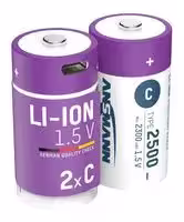 1313-0004: Rechargeable Battery, 1.5 V, Lithium Ion, 2.5 Ah, C, Raised Positive and Flat Negative, 2