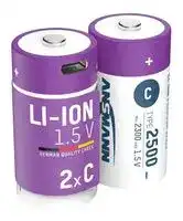 1313-0004: Rechargeable Battery, 1.5 V, Lithium Ion, 2.5 Ah, C, Raised Positive and Flat Negative, 2