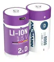 1314-0005: Rechargeable Battery, 1.5 V, Lithium Ion, 6.5 Ah, D, Raised Positive and Flat Negative, 2