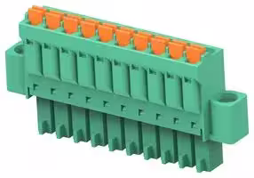 1-2842480-0: Pluggable Terminal Block, w/ Flange, Green, 3.5 mm, 10 Ways, 24 AWG, 16 AWG, 1.3 mm², Push In