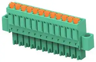 1-2842480-2: Pluggable Terminal Block, w/ Flange, Green, 3.5 mm, 12 Ways, 24 AWG, 16 AWG, 1.3 mm², Push In
