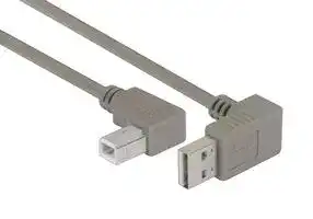 CA90DA-90LB-075M: USB Cable, 90° Type A Plug to 90° Type B Plug, 750 mm, 29.5 ft, USB 2.0, Grey