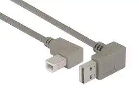 CA90DA-90RB-5M: USB Cable, 90° Type A Plug to 90° Type B Plug, 5 m, 16.4 ft, USB 2.0, Grey