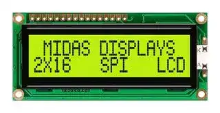 MC21605C6W-SPTLYS-V2: Alphanumeric LCD, 16 x 2, Black on Yellow / Green, 5V, SPI, English, Japanese, Transflective
