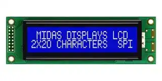 MC22005A6W-BNMLWS-V2: Alphanumeric LCD, 20 x 2, White on Blue, 5V, SPI, English, Japanese, Transmissive
