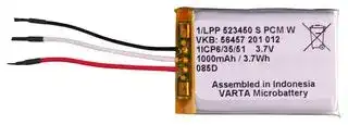 56457 201 012: Rechargeable Battery, CC/CV, 3.7 V, Lithium Polymer, 1 Ah, Wire Leads, 1