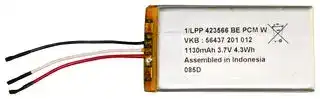 56437 201 012: Rechargeable Battery, CC/CV, 3.7 V, Lithium Ion, 1.16 Ah, Wire Leads, 1