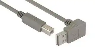 CA90DA-B-05M: USB Cable, 90° Type A Plug to Type B Plug, 500 mm, 19.7 ft, USB 2.0, Grey