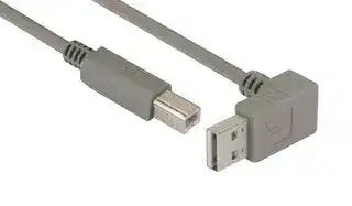 CA90DA-B-1M: USB Cable, 90° Type A Plug to Type B Plug, 1 m, 3.3 ft, USB 2.0, Grey