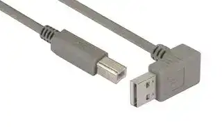 CA90DA-B-3M: USB Cable, 90° Type A Plug to Type B Plug, 3 m, 9.8 ft, USB 2.0, Grey