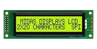 MC22005A6W-SPTLYS-V2: Alphanumeric LCD, 20 x 2, Black on Yellow / Green, 5V, Parallel, English, Japanese, Transflective