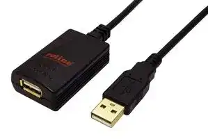 12.04.1089: USB Cable, Type A Plug to Type A Receptacle, 5 m, 16.4 ft, USB 2.0, Black