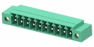 1-2842484-0: Terminal Block, 1Row, Green, w/ Flange, Header, 3.5 mm, 10 Ways, 8 A, 300 V