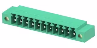 1-2842484-1: Terminal Block, 1Row, Green, w/ Flange, Header, 3.5 mm, 11 Ways, 8 A, 300 V
