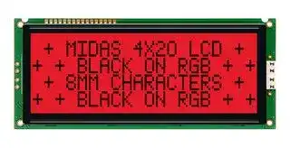 MD42008A6W-FPTLRGB: Alphanumeric LCD, 20 x 4, Black on RGB, 5V, Transflective