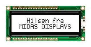 MC21605G6WM-FPTLW-V2: Alphanumeric LCD, 16 x 2, Black on White, 5V, Parallel, English, Scandinavian, Transflective
