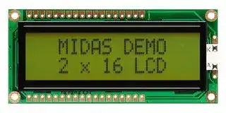 MC21605G6W-SPTLY3.3-V2: Alphanumeric LCD, 16 x 2, Black on Yellow / Green, 3.3V, Parallel, English, Japanese