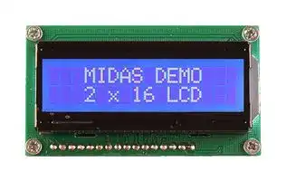 MC21605H6W-BNMLW3.3-V2: Alphanumeric LCD, 16 x 2, White on Blue, 3.3V, Parallel, English, Japanese, Transmissive