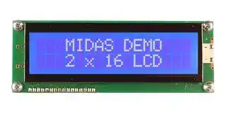 MC21609AB6W-BNMLW3.3-V2: Alphanumeric LCD, 16 x 2, White on Blue, 3.3V, Parallel, English, Japanese, Transmissive