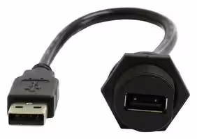 MP009819: USB Cable, C3 Panel Type A Receptacle to Type A Plug, 200 mm, 7.9 ", USB 2.0, Black