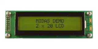MC22005A6W-SPTLY3.3-V2: Alphanumeric LCD, 20 x 2, Black on Yellow / Green, 3.3V, Parallel, English, Japanese