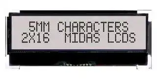 MCCOG21605D6W-FPTI: Alphanumeric LCD, 16 x 2, Black on White, 5V, I2C, English, Japanese, Transflective