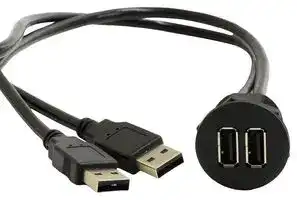MP009825: USB Cable, C4 Panel Dual Type A Receptacle to Type A Plug x 2, 500 mm, 19.7 ", USB 2.0, Black