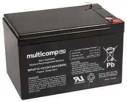 MPUF12-12: Rechargeable Battery, 12 V, Lead Acid, 12 Ah, F1 Faston Tabs, 1