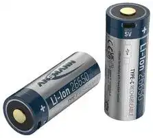 1307-0012: Rechargeable Battery, 3.6 V, Lithium Ion, 5100 mAh, 26650, Raised Positive and Flat Negative, 1