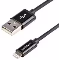 USBLT2MB: USB Cable, Type A Plug to Lightning Plug, 2 m, 6.6 ft, USB 2.0, Black