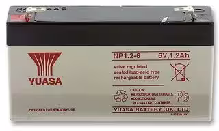 NP1.2-6: Rechargeable Battery, NP Series, Valve Regulated, Single Cell, 6 V, Lead Acid, 1.2 Ah