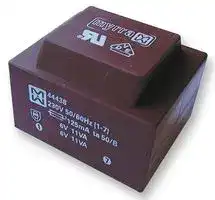 44439: PCB Transformer, EI 60, Encapsulated Safety Isolating, 230V, 2 x 9V, 22 VA, 50Hz / 60Hz